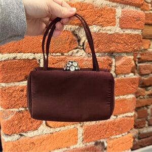 Elegant Antique Maroon Clutch with Jewel Detail